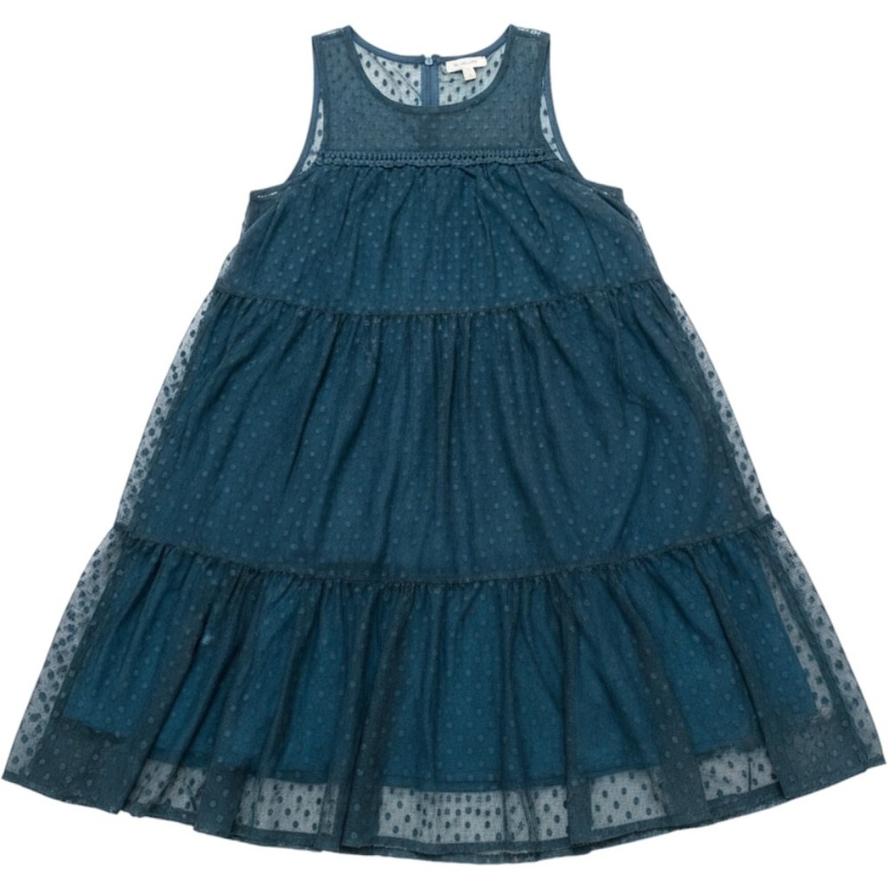 Miami Swiss Dot Mesh Babydoll Dress Womens Medium Teal Tiered Sleeveless Boho